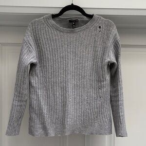 AQUA 100% Cashmere Grey Sweater with Distressing